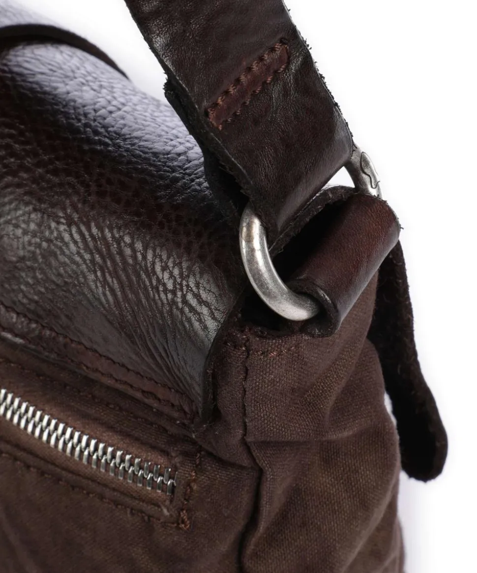 Umhängetasche Baumwolle, genarbtes Rindsleder dunkelbraun