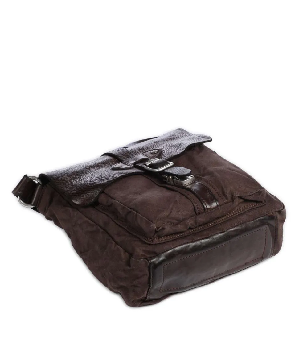 Umhängetasche Baumwolle, genarbtes Rindsleder dunkelbraun