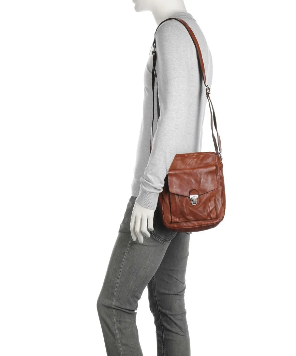 Umhängetasche genarbtes Rindsleder cognac