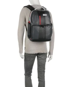 Urban Laptop-Rucksack 15″ genarbtes Rindsleder schwarz/grau