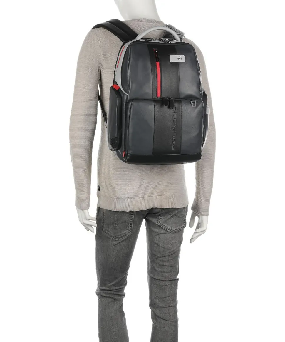 Urban Laptop-Rucksack 15″ genarbtes Rindsleder schwarz/grau
