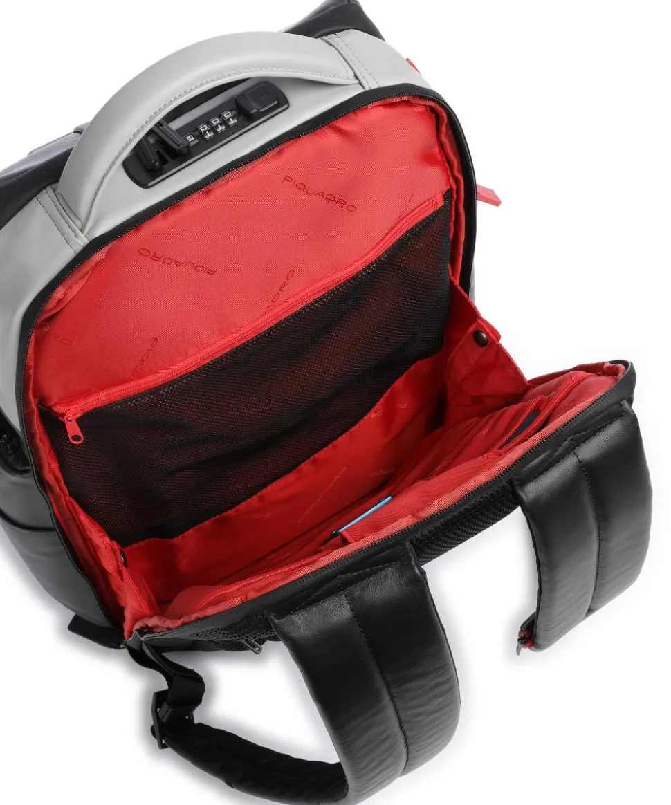 Urban Laptop-Rucksack 15″ genarbtes Rindsleder schwarz/grau