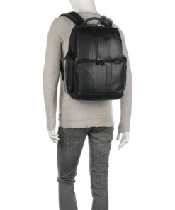 Urban Laptop-Rucksack 15″ genarbtes Rindsleder schwarz