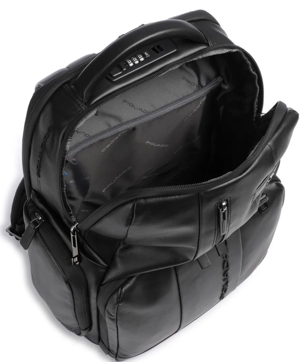Urban Laptop-Rucksack 15″ genarbtes Rindsleder schwarz