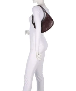 Vintage Veda Schultertasche fein genarbtes Leder dunkelrot