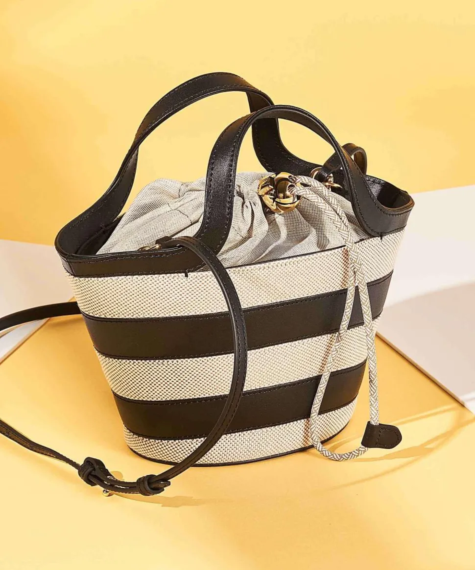 Vortice Mini Umhängetasche Canvas, fein genarbtes Leder beige/schwarz