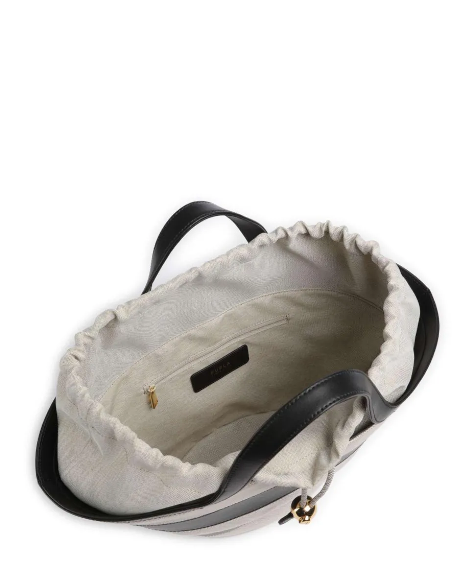 Vortice S Handtasche Canvas, fein genarbtes Kalbsleder beige/schwarz