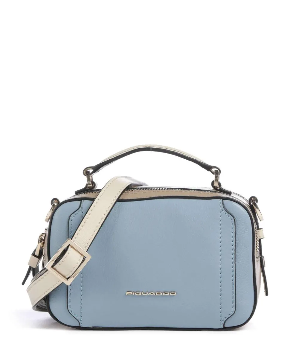 W92 Umhängetasche fein genarbtes Rindsleder blau/beige