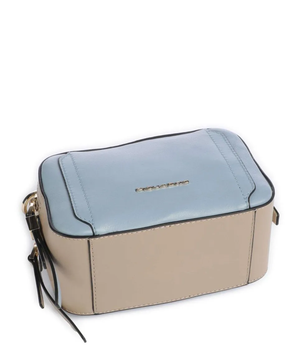 W92 Umhängetasche fein genarbtes Rindsleder blau/beige