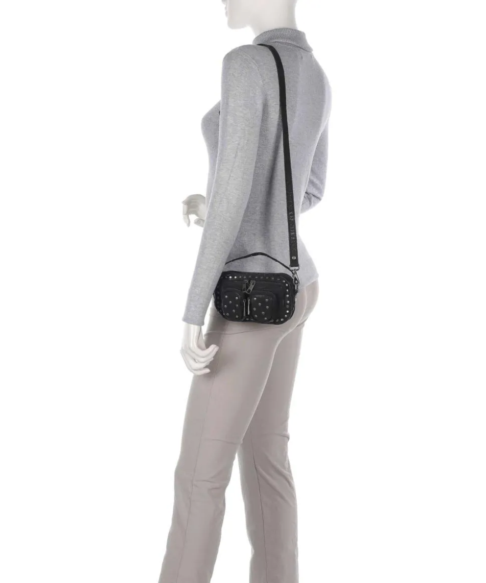 Washed Helena Umhängetasche genarbtes Leder schwarz