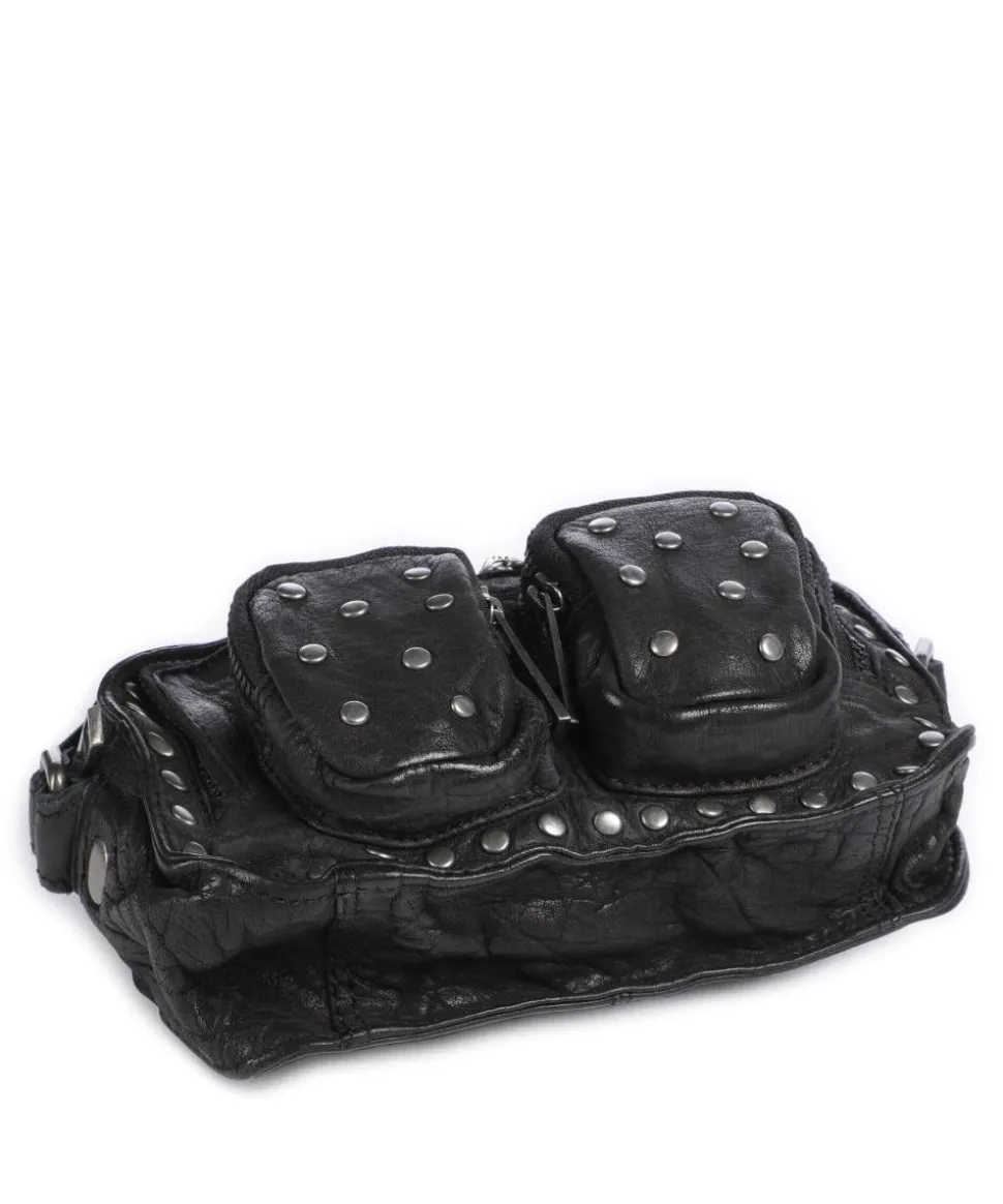 Washed Helena Umhängetasche genarbtes Leder schwarz