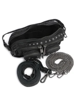 Washed Helena Umhängetasche genarbtes Leder schwarz