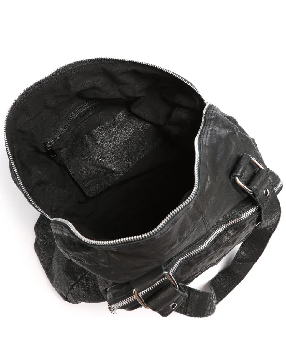 Washed Mille Shopper fein genarbtes Kalbsleder schwarz