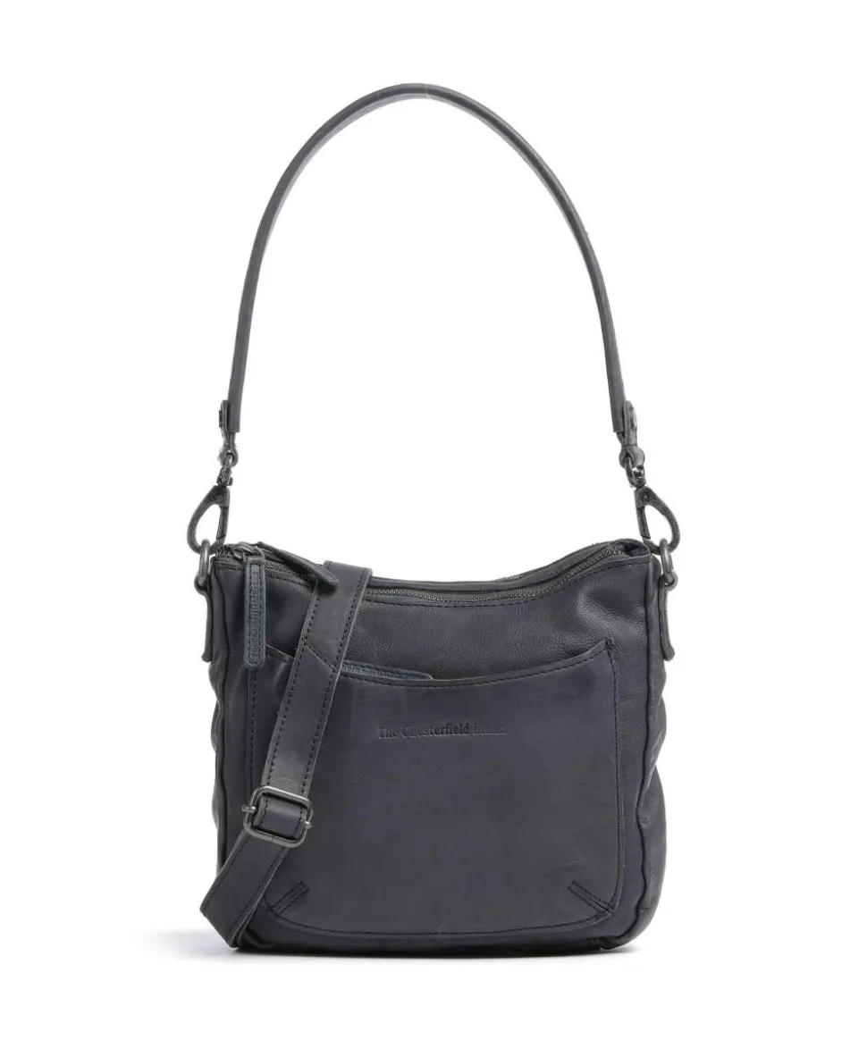 Washed Waxed Cow Caroline Schultertasche genarbtes Rindsleder blaugrau