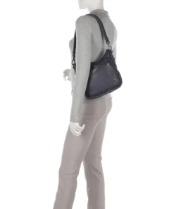 Washed Waxed Cow Caroline Schultertasche genarbtes Rindsleder blaugrau