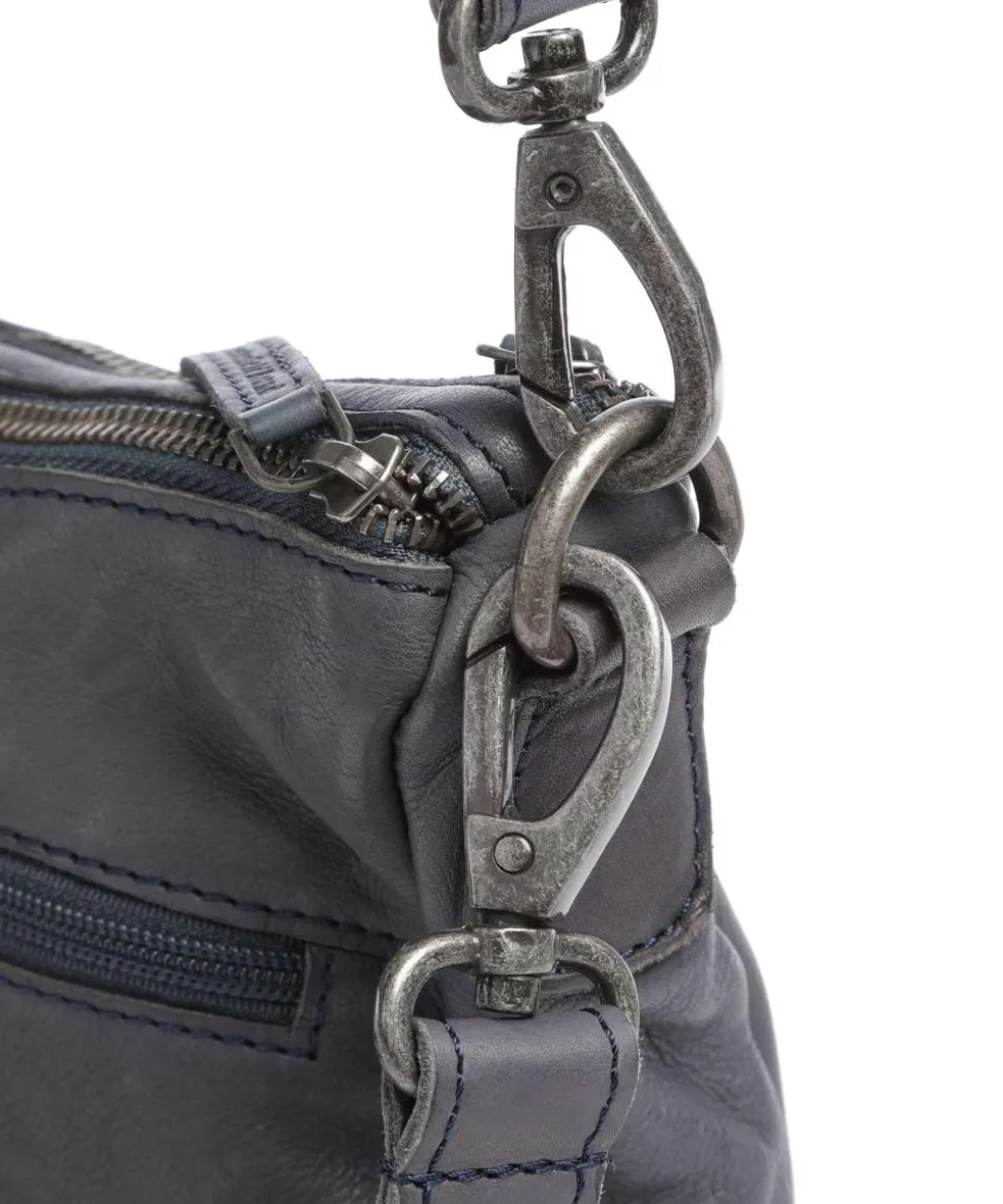 Washed Waxed Cow Caroline Schultertasche genarbtes Rindsleder blaugrau