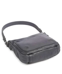 Washed Waxed Cow Caroline Schultertasche genarbtes Rindsleder blaugrau