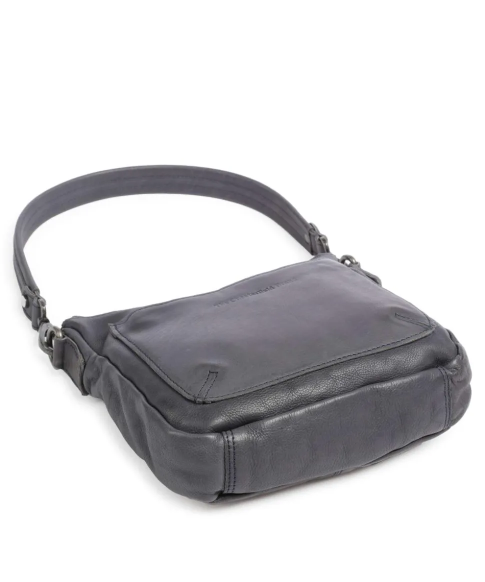 Washed Waxed Cow Caroline Schultertasche genarbtes Rindsleder blaugrau