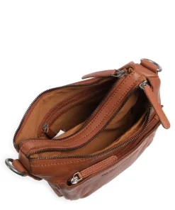 Washed Waxed Cow Caroline Schultertasche genarbtes Rindsleder cognac