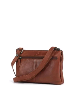 Washed Waxed Cow Osaka Umhängetasche genarbtes Rindsleder cognac