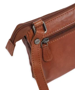 Washed Waxed Cow Osaka Umhängetasche genarbtes Rindsleder cognac