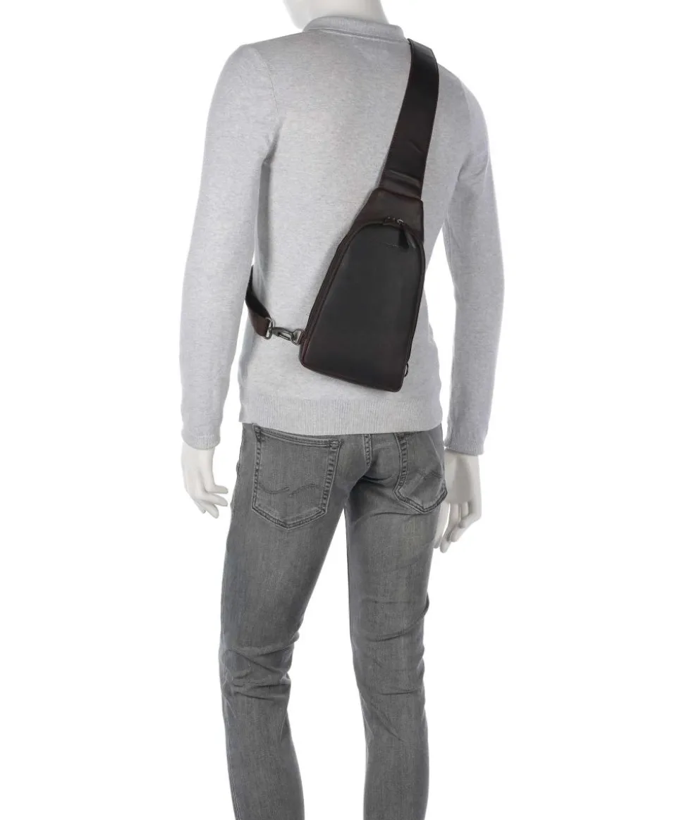 Wax Pull Up Cow Bowey Slingbag fein genarbtes Rindsleder dunkelbraun