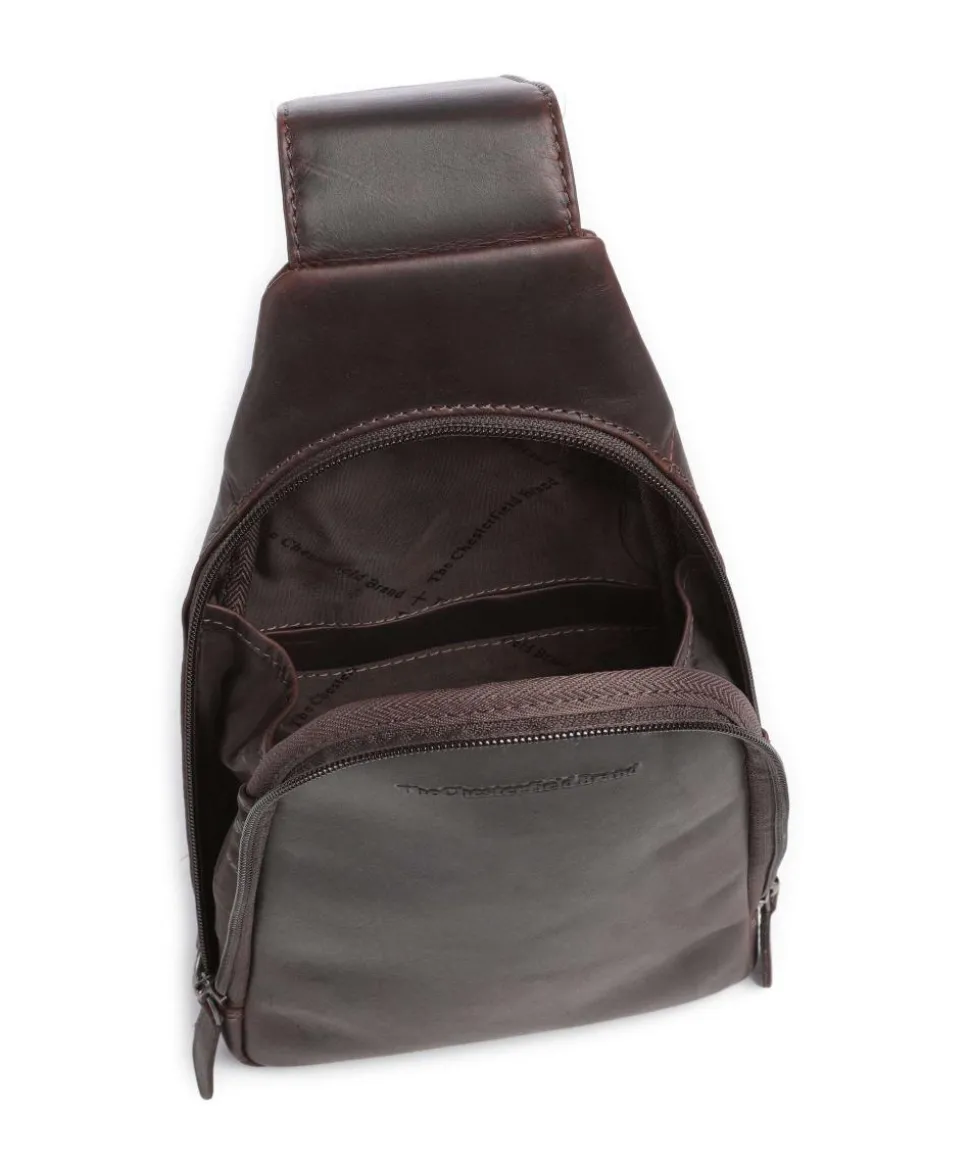 Wax Pull Up Cow Bowey Slingbag fein genarbtes Rindsleder dunkelbraun