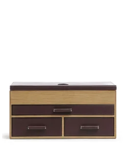 Wood Schmuckkasten fein genarbtes Rindsleder, Holz dunkelbraun