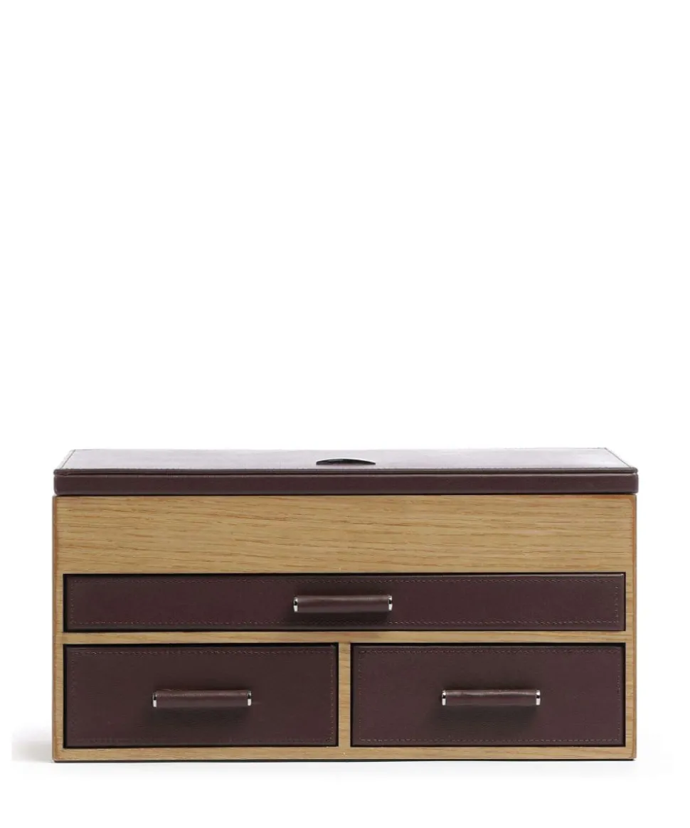 Wood Schmuckkasten fein genarbtes Rindsleder, Holz dunkelbraun