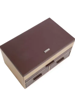 Wood Schmuckkasten fein genarbtes Rindsleder, Holz dunkelbraun